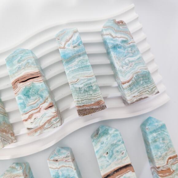 Blue Aragonite Tower Point Communication Crystal - Picture 3 of 10